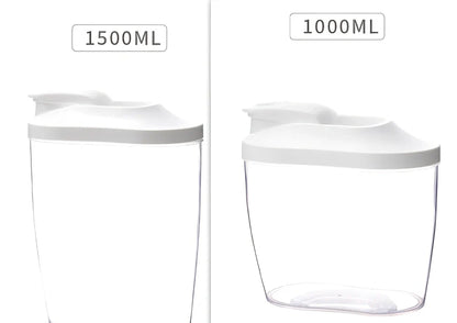 Clear plastic kitchen storage containers in 1000ml and 1500ml sizes for beans and grains
