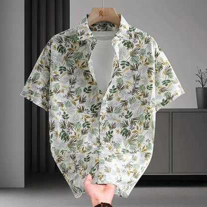 Men's Hawaiian floral print short sleeve cotton shirt in cardigan style