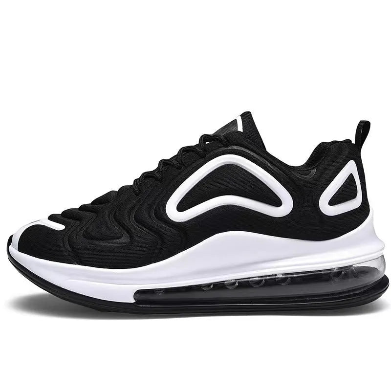 Men's black casual air cushion sneakers with lace-up front and thick sole