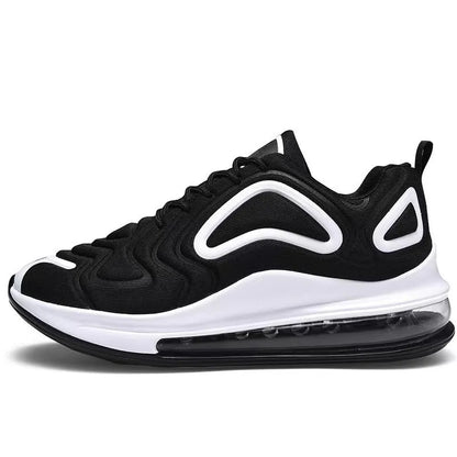 Men's black casual air cushion sneakers with lace-up front and thick sole