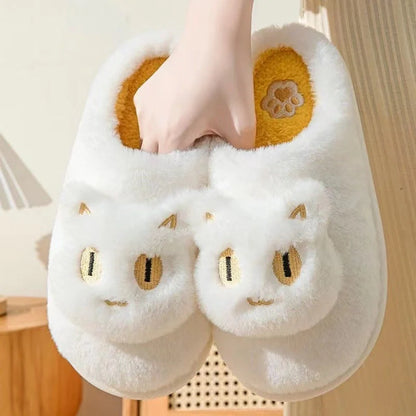 Cotton cat slippers with memory foam insole in black, white, gray, and pink