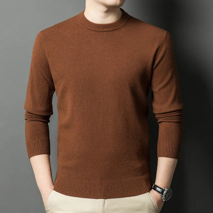 Men's heavy wool pullover sweater in light business style with fine yarn construction