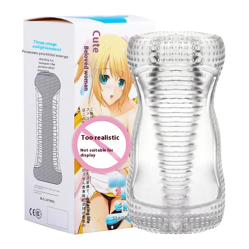 Transparent TPE male enhancement exerciser with turtle head design and seven vibration settings