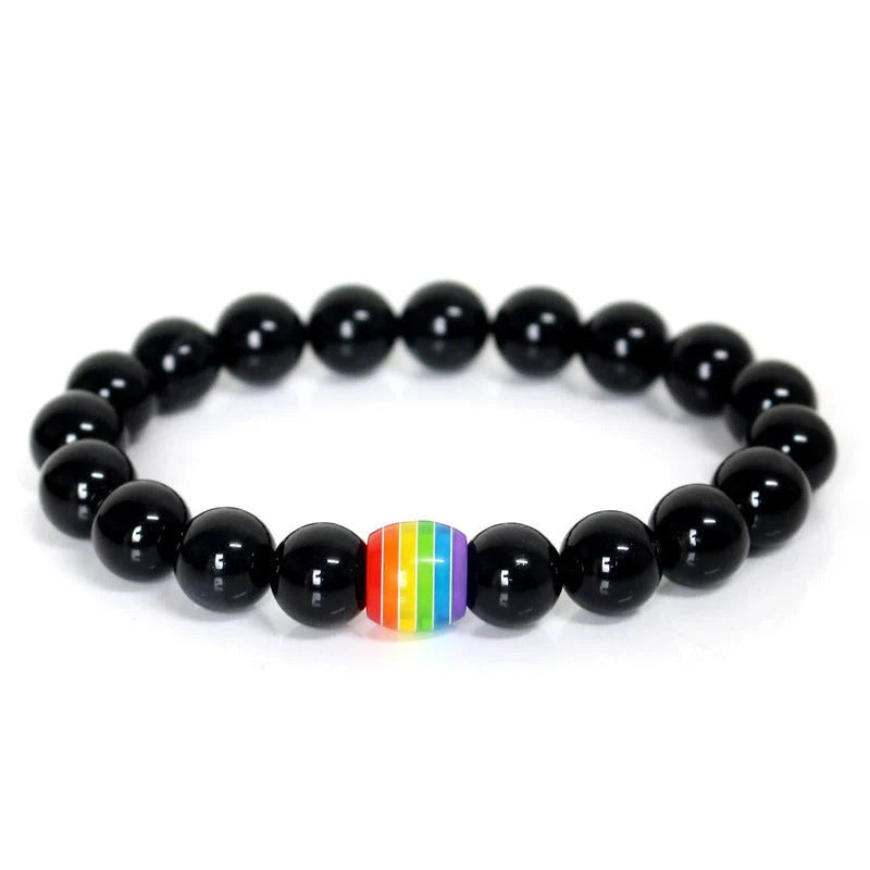 Pride Rainbow Bead Bracelet with natural stones, celebrating diversity and love