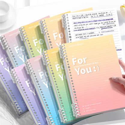 Removable coil gradient notepad in green, blue, pink, or purple with PP cover and wood-free paper