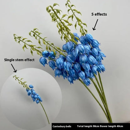 Haze blue silk flower bouquet with campanula, linglan, and wildflowers for home decoration