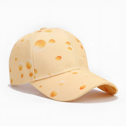 Cheese pattern printed adjustable baseball cap with dome crown and polyester construction