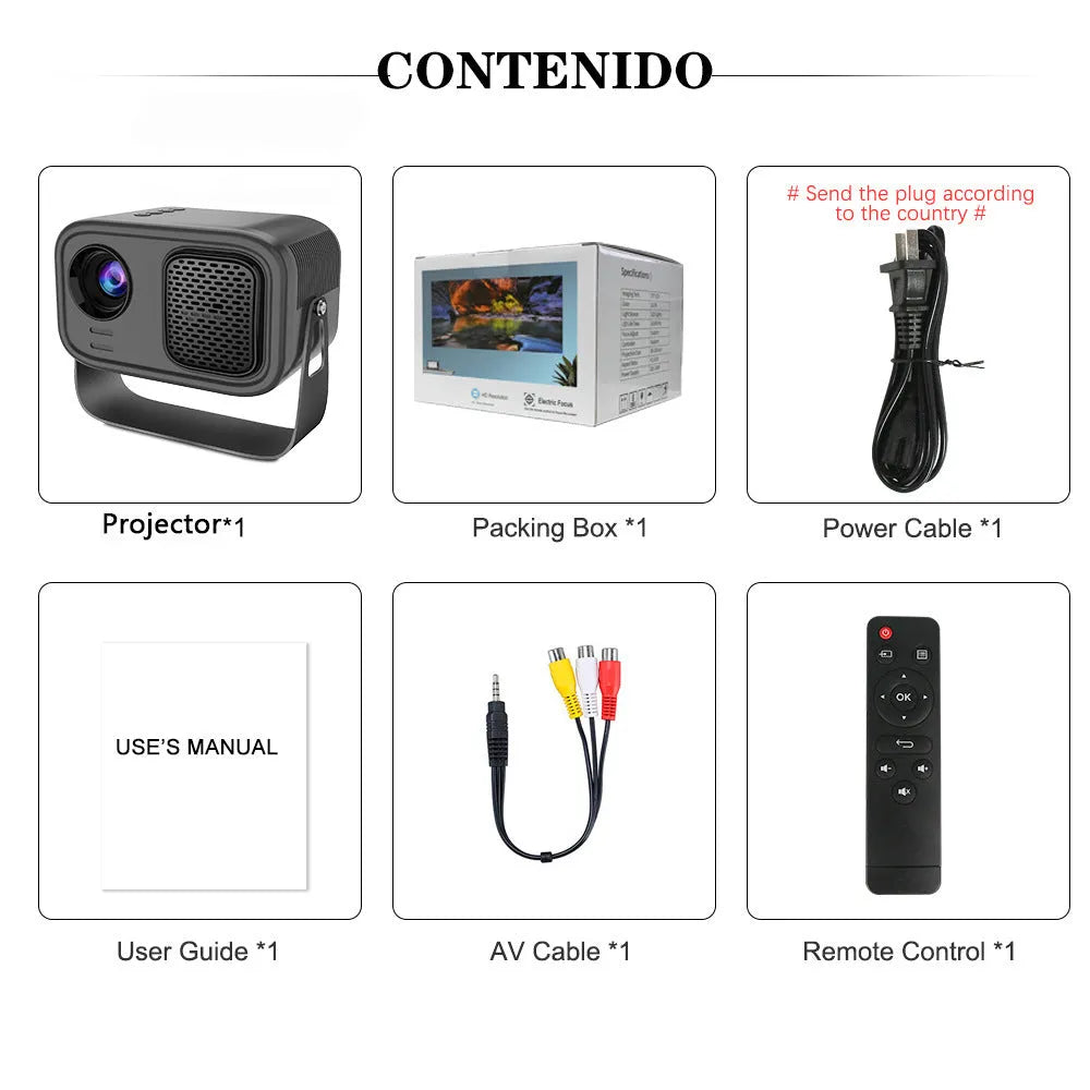 Black portable smart projector with Android system and remote control for HD presentations