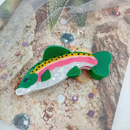 Dark green PVC hair clip with detailed carp design measuring 8cm in length