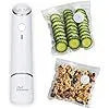 White USB electric vacuum suction pump with five clear 26x28cm plastic fresh-keeping zipper bags for food storage