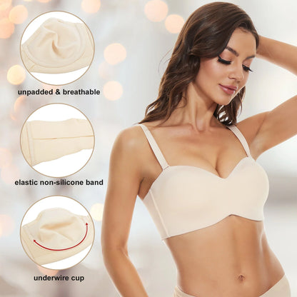 Seamless Invisible Wireless Push-Up Bra in Black and Skin Colors with Steel Ring Support