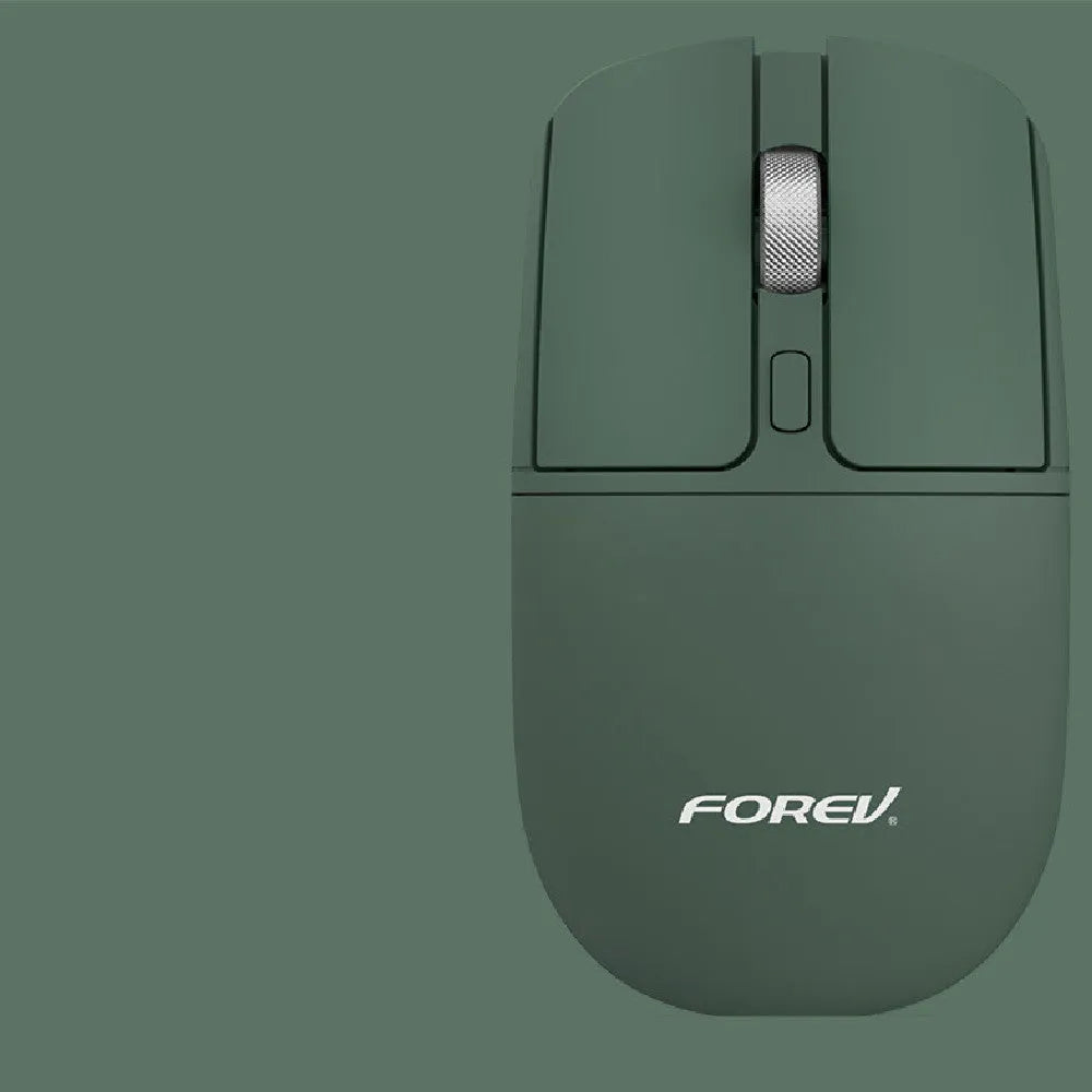 Compact wireless Bluetooth mouse with wireless charging, shown in grey colour on a desk.