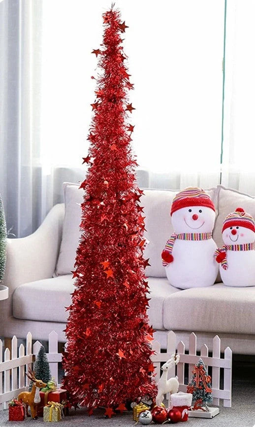 Collapsible artificial Christmas tree with sequin detailing in festive colours