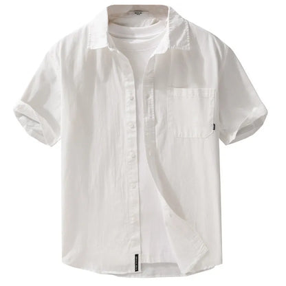 Men's casual short sleeve shirt in pure cotton with loose fit, shown in multiple colour options