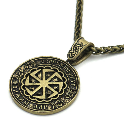 Lunavin ODing alloy text pendant on an antique silver snake bones chain and leather rope.