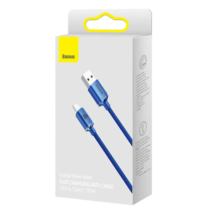 USB to Type C fast charging data cable 100W 1.2m braided aluminium alloy casing black blue purple