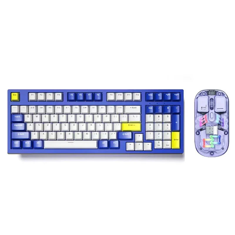 Mechanical keyboard and wireless mouse set in a chosen colour like beige gray or sky blue on a desk.