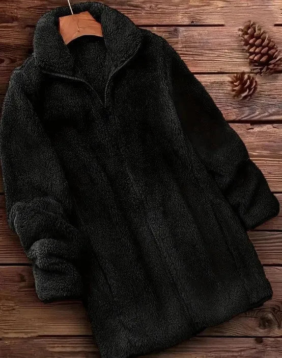 Double-sided velvet fleece jacket in black, navy blue, or khaki colour