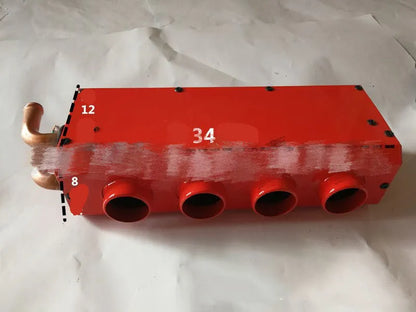 Metal car heater unit with copper pipe connections for vehicle heating system