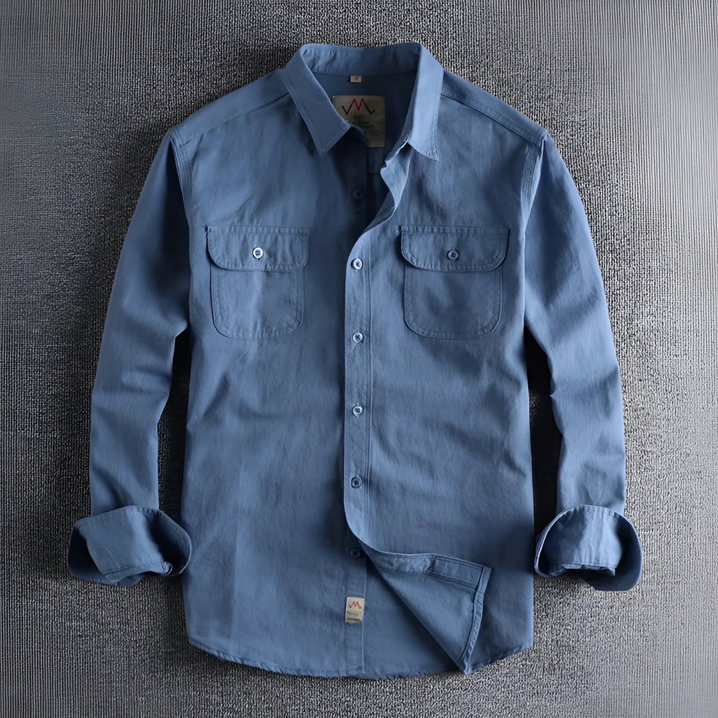 Men's retro British style cotton cardigan shirt in solid white or light blue with long sleeves