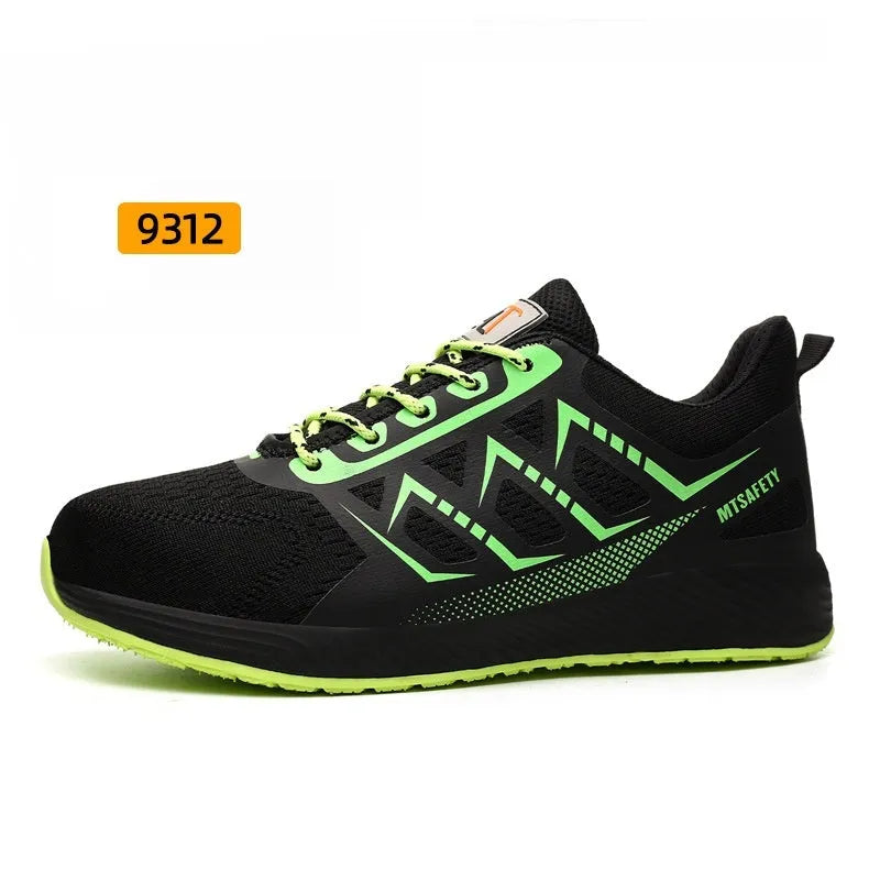 Black ultra-light labour protection shoes with steel toe cap and lace-up front closure