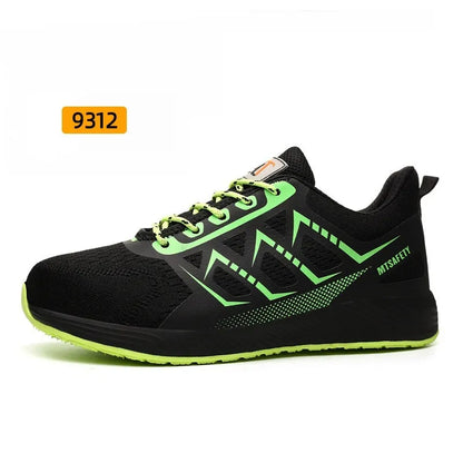 Black ultra-light labour protection shoes with steel toe cap and lace-up front closure