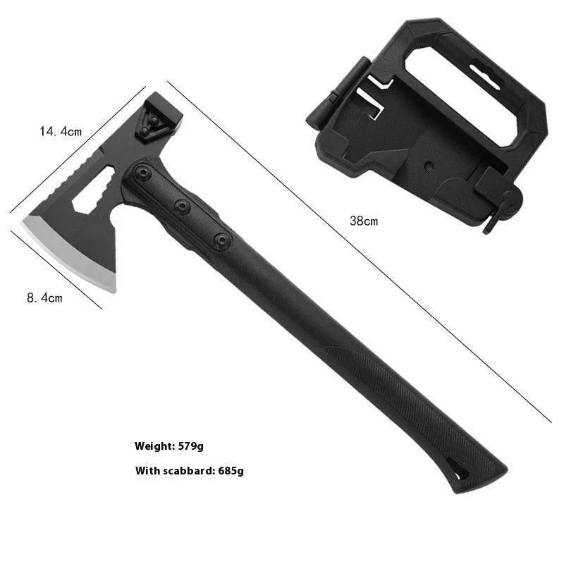 Stainless steel camping axe with ABS handle showing 40cm length