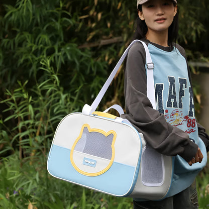 Outdoor portable foldable cat backpack in Oxford cloth with contrast colour design and 15 Jin capacity