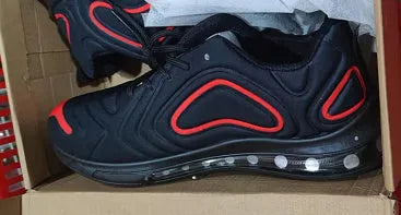 Men's black casual air cushion sneakers with lace-up front and thick sole