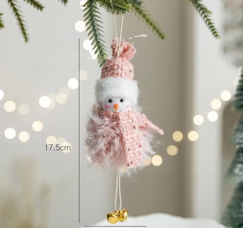 Pink plush snowman doll pendant Christmas decoration with hanger