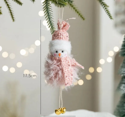 Pink plush snowman doll pendant Christmas decoration with hanger