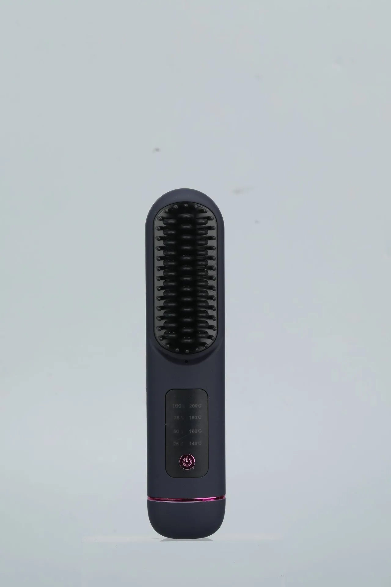 White portable negative ion hair comb showing USB charging port and adjustable length mechanism from 15cm to 20cm
