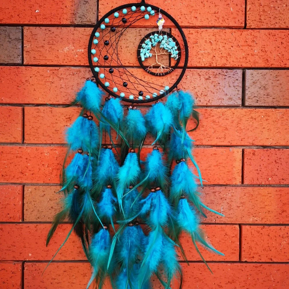 Tree of Life handmade feather dream catcher wall decoration with 16cm diameter