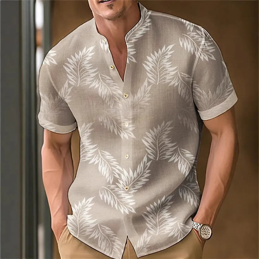 Men's printed polyester casual shirt showing colour options MB01RQ Y085-Y092 with Asian sizing S to 4XL