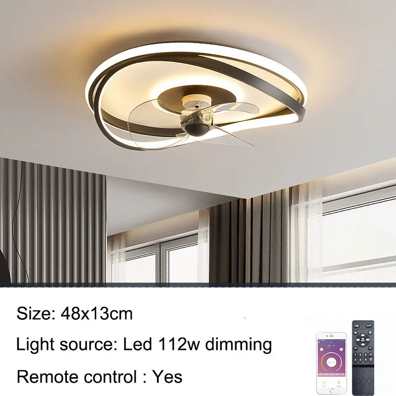 Modern black ceiling fan lamp with LED light and remote control for bedroom or dining room