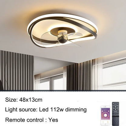 Modern black ceiling fan lamp with LED light and remote control for bedroom or dining room