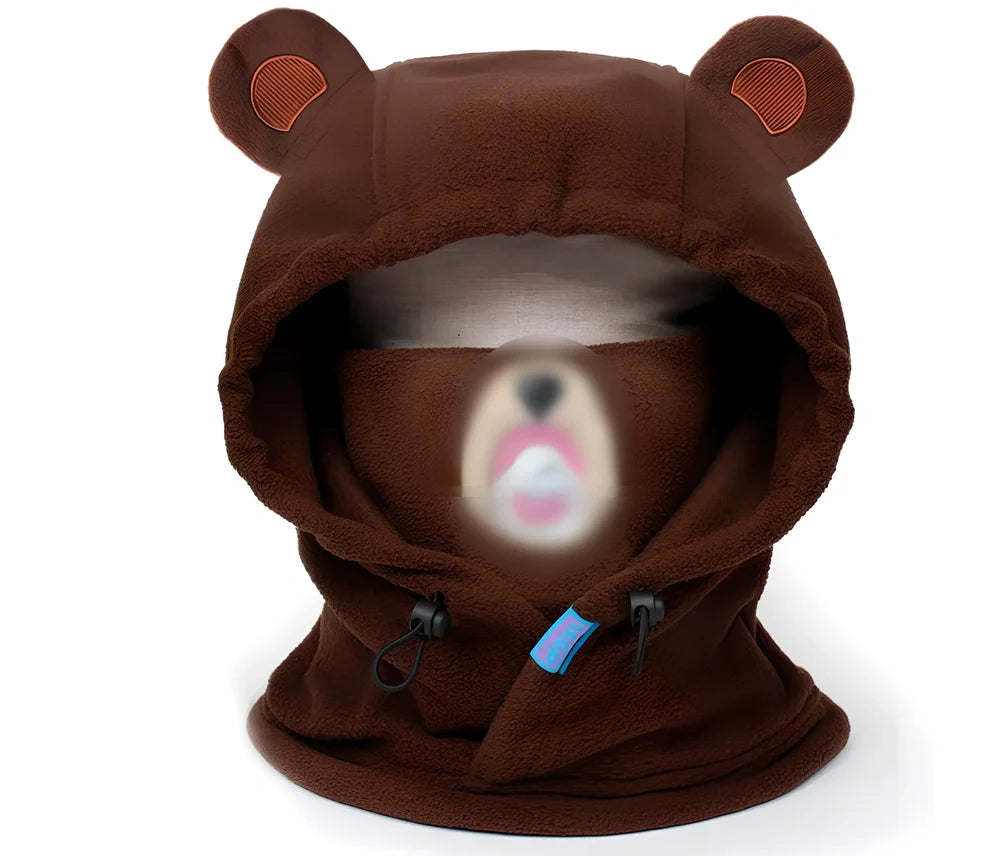 Ski helmet cover with cartoon animal designs including brown bear and white bear patterns for winter sports