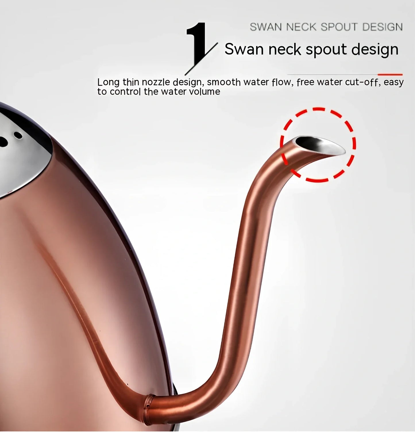 1L stainless steel kettle in gold with touch controls, auto shut-off, and 1.0L capacity for quick boiling
