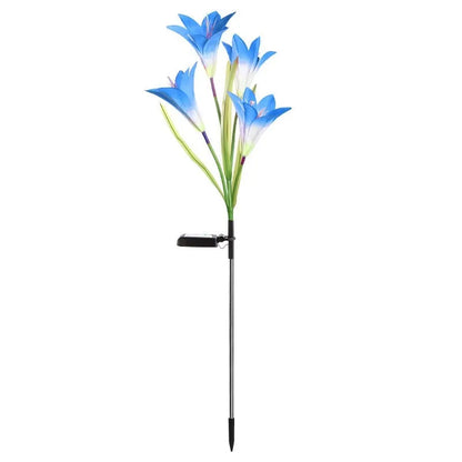 Colourful solar-powered LED lawn lamp in a flower shape for garden decoration.