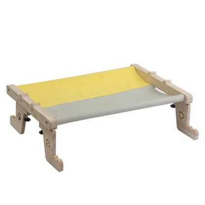 Wooden cat hanging bed hammock mounted by a window in a choice of seven colours