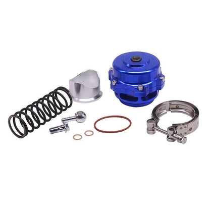 50mm aluminium alloy automotive blowoff valve in six colour options on a white background.