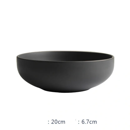 Nordic ceramic tableware set with rice bowl, noodle bowl, flat plate, and soup bowl in matt glaze finish
