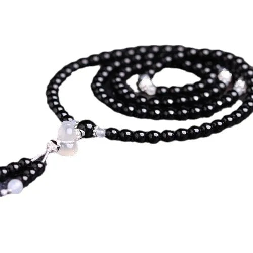 Natural red and black agate 108 beads bracelet with geometric number design