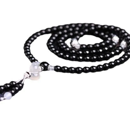 Natural red and black agate 108 beads bracelet with geometric number design