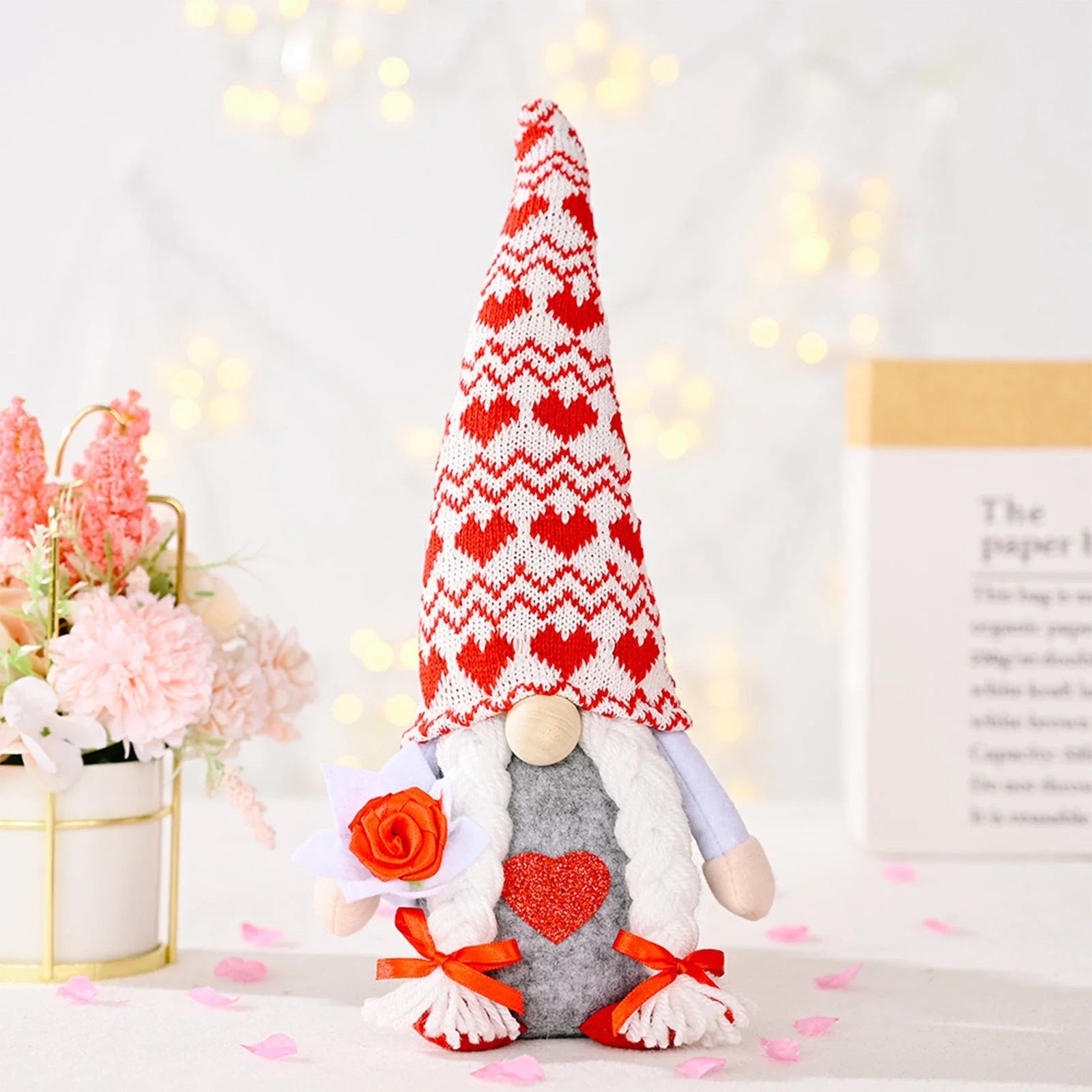 Soft, plush Cupid gnome figures in various styles for Valentine's Day, Christmas, and year-round home decor