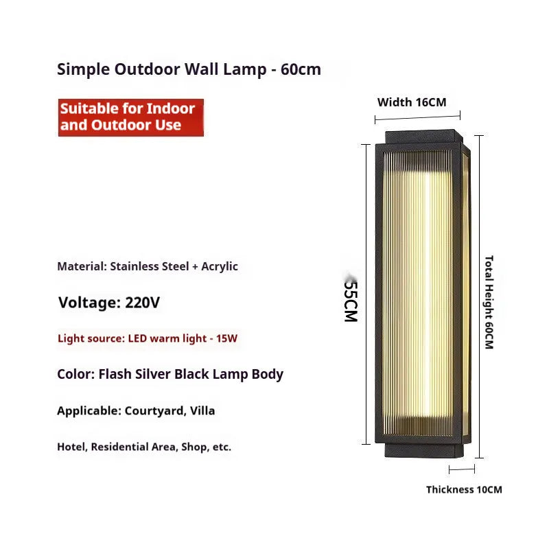 Stainless steel outdoor wall lamp for courtyard and garden lighting in four available sizes
