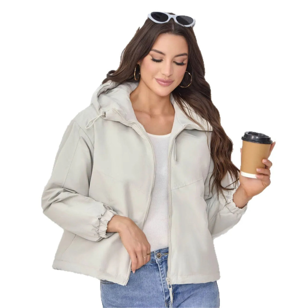 Women's loose-fit hooded shell jacket in black, grey, or purple.