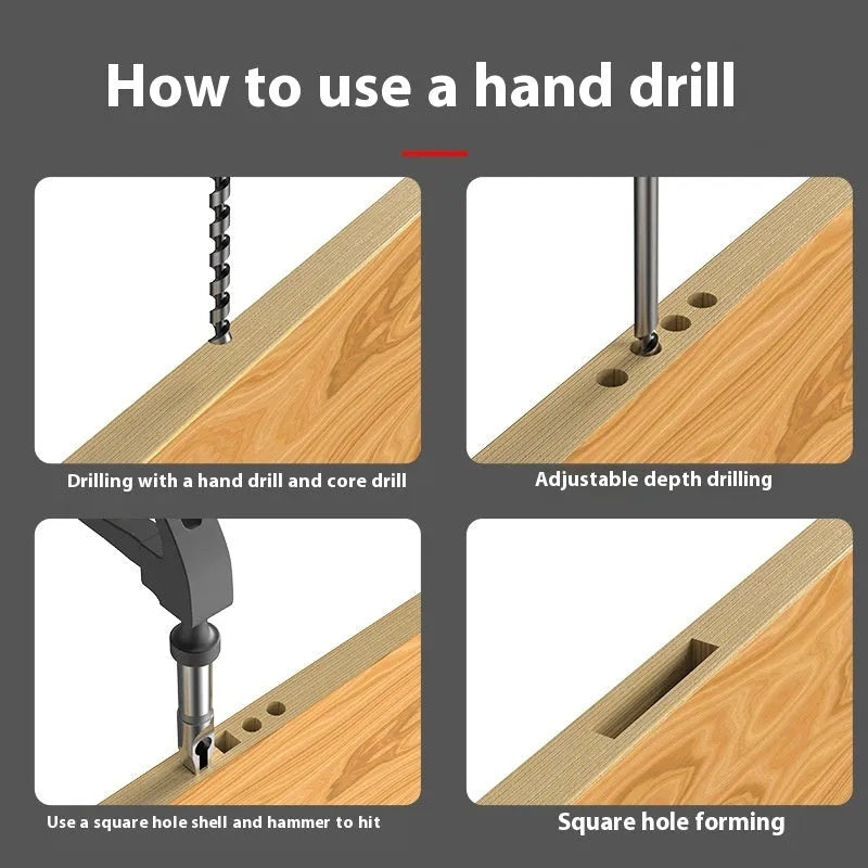 12.7mm carbon steel square hole drill bit set with sleeve and core for woodworking