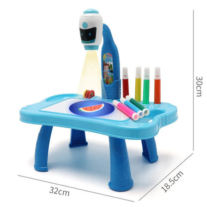 Children's magnetic drawing board with music and projection features in blue and pink