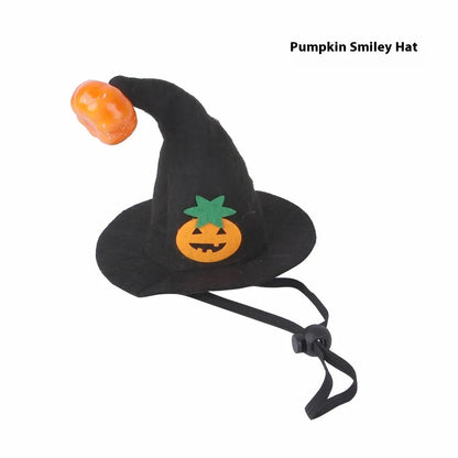 Pet Halloween hat with embossed pumpkin design on cloth material for cats and dogs